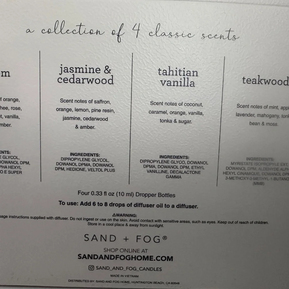 Sand + Fog Fragrance Diffuser Oils Gift Set - New and Sealed in Box